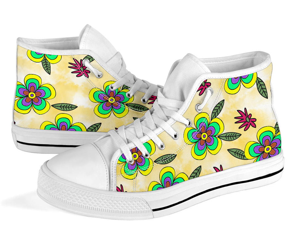 Womenâ€™s high top canvas shoes, Floral sneakers Retro shoes