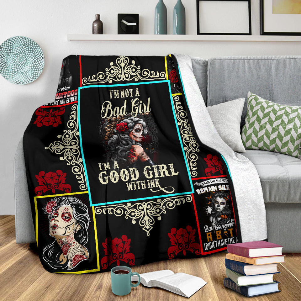 Sugar Skull Blanket Good Girl With Ink Quilt