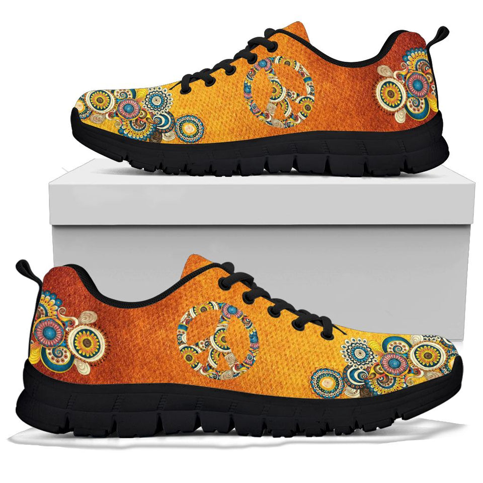 Orange Peace Sign, Womens Leather Boots, Handmade Crafted