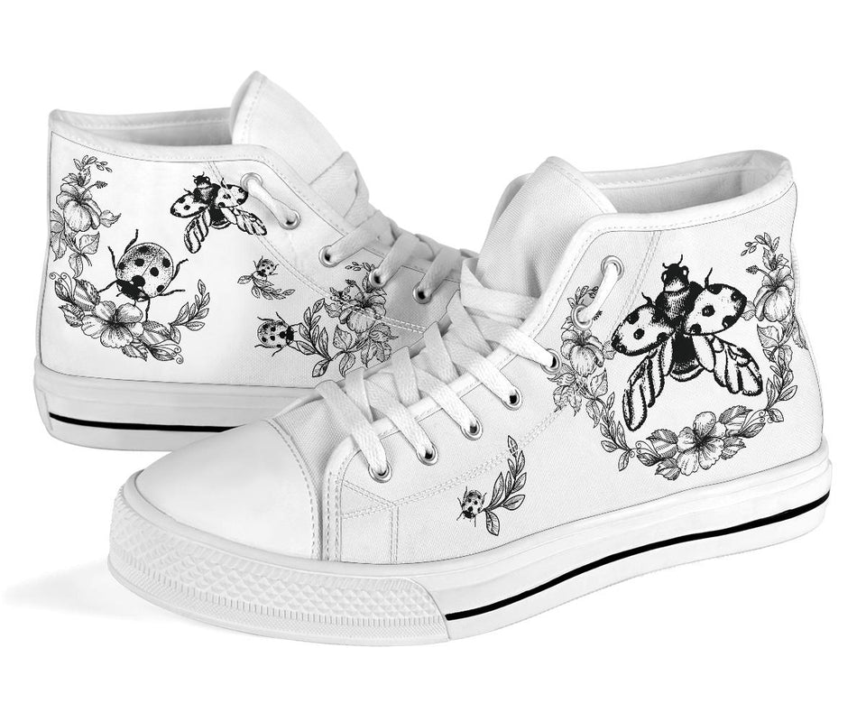Black_White Boho Ladybird hand painted shoes