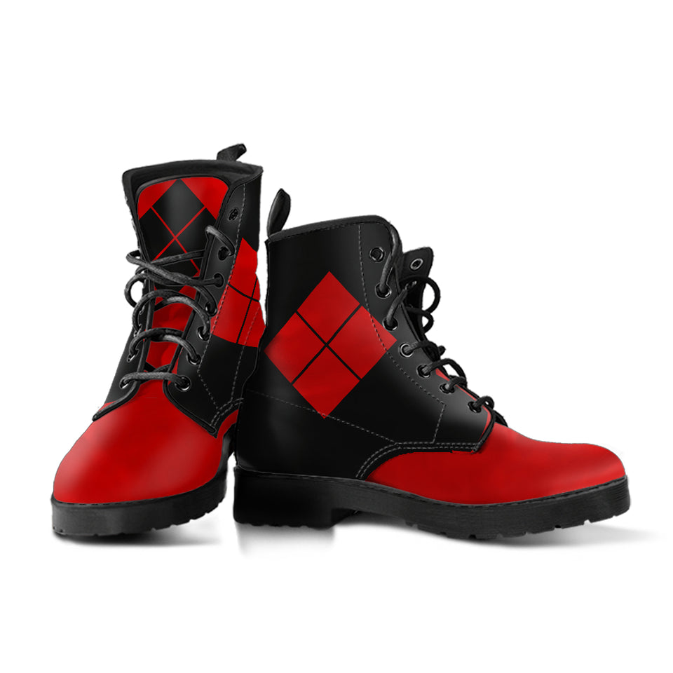 Harley Quinn Inspired Opposites Vegan Boots Left