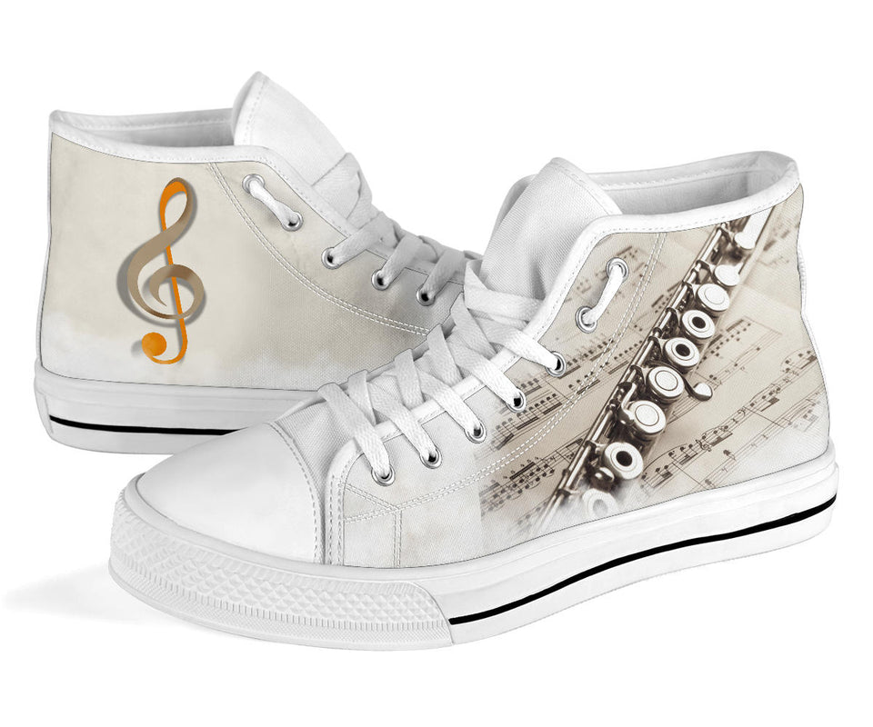 Sheet Music, Flute, Treble Clef, Custom Made Shoes