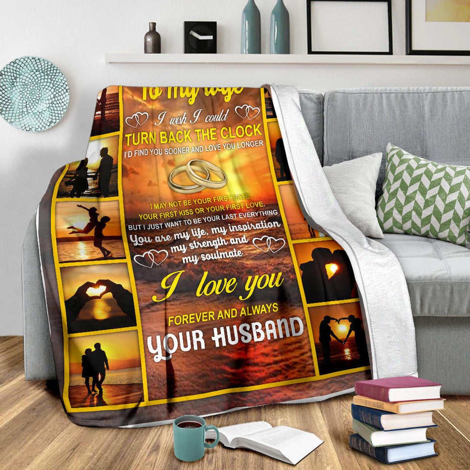 to My Wife Blanket, To My Wife I Wish I Could Turn Back The Clock - I Love You Romantic Gifts Birthday Wedding Anniversary Presents for Wife from Husband Kids - PL