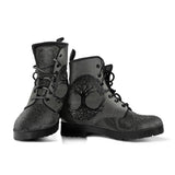 Grey Tree of Life, Handcrafted boots, Vegan Leather, ankle Boots women, Festival Boots, Bohemian Style, Hippie Boots, Hikers Boots women - up lai