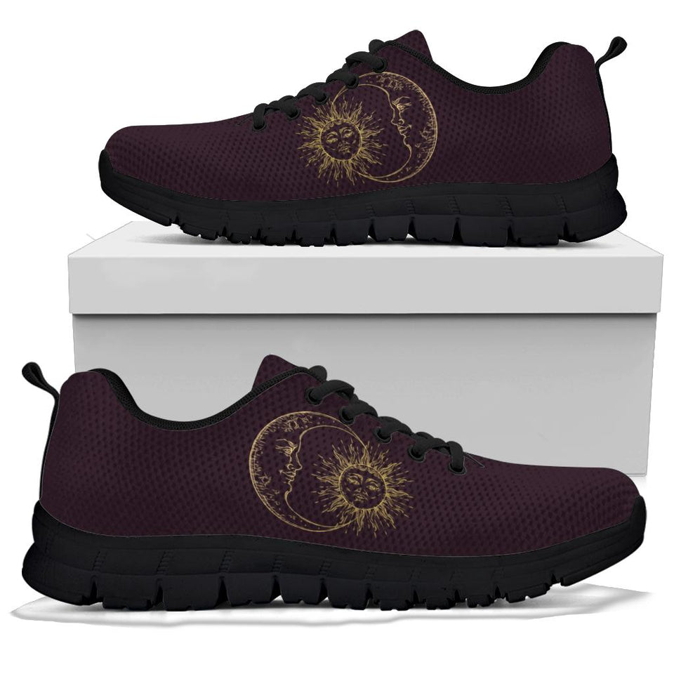 Sun Moon Mandala, Gold Burgandy Wine, Women's Boots