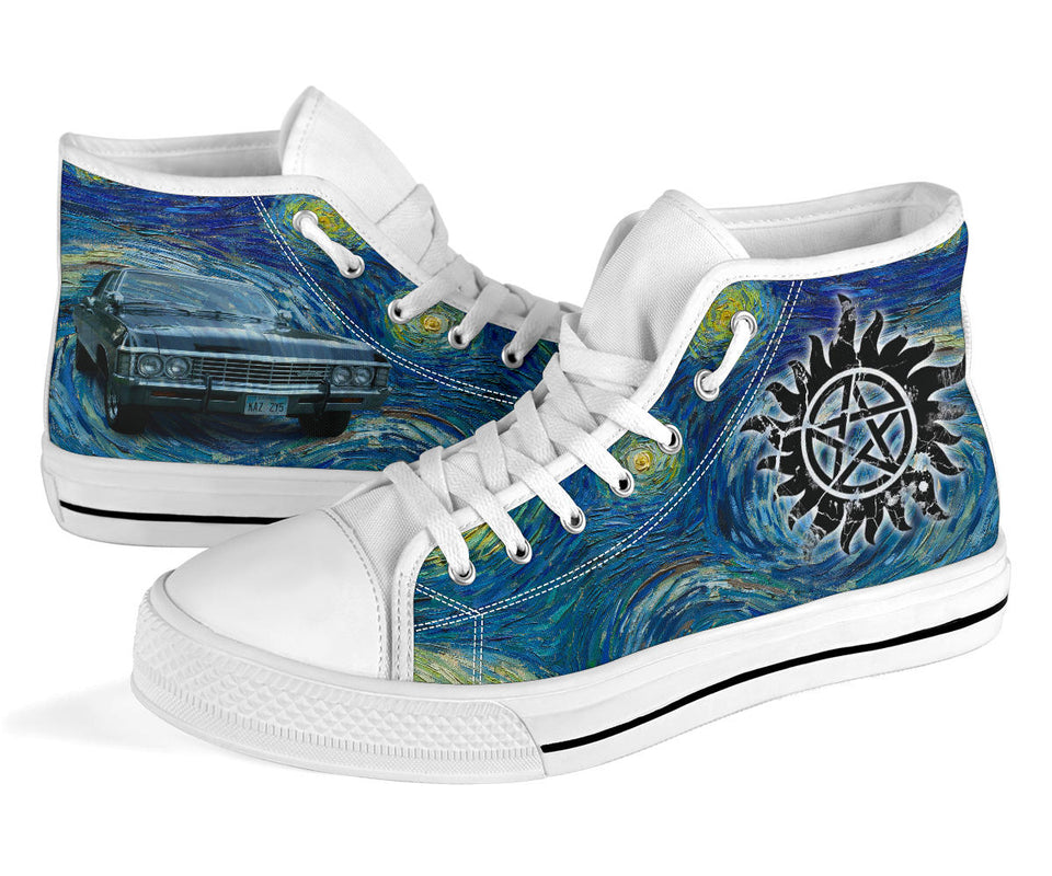Supernatural Custom Sneakers, Chevrolet Impala Custom Shoes, Hand Painted Shoes, High top
