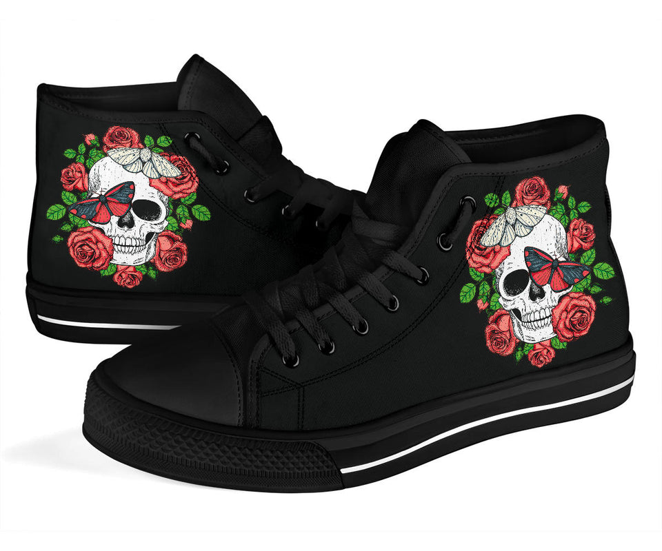 Skull and Roses, Gothic Hiking High Top Shoes - up lai