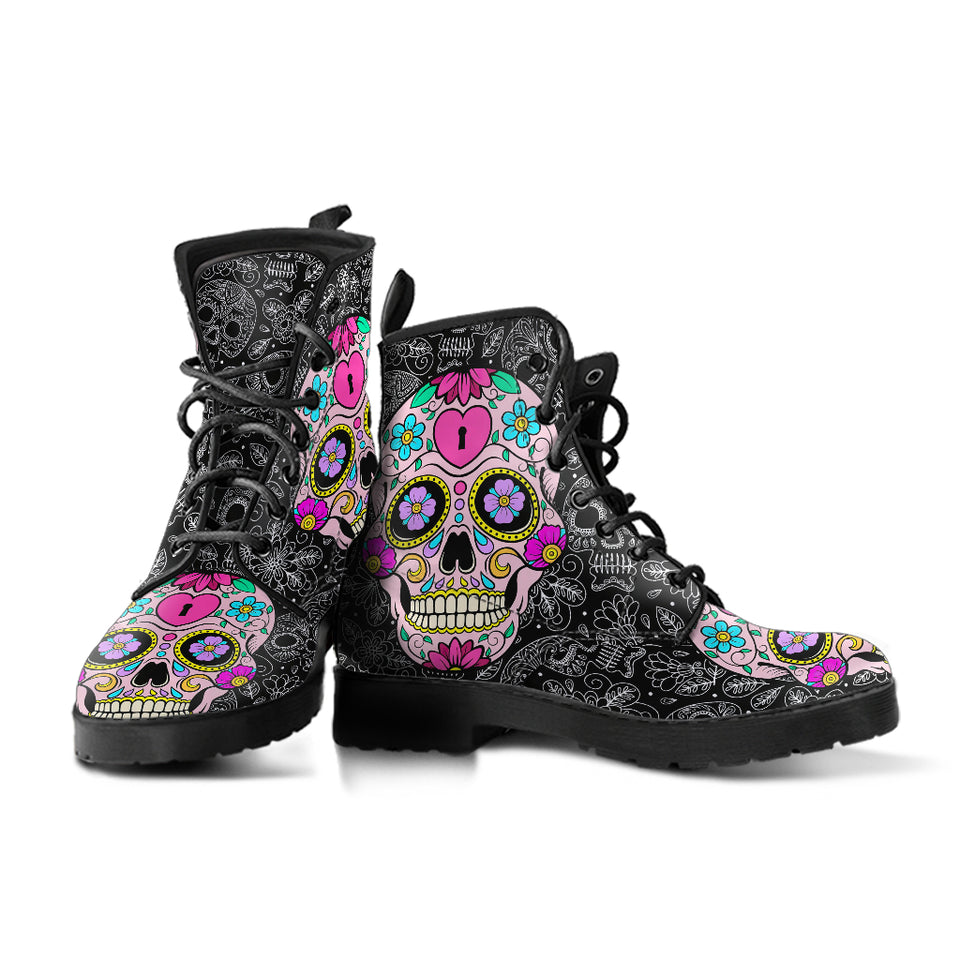 Sugar Skull Boots, Sugar Skull Shoes, Mens Womens Leather Boots, Skull Boots, Handcrafted Boots, Snow Boots Women, Rain Shoes, Womens Outdoor Boots, Ankle Booties V2