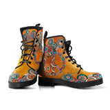 Orange Peace Sign, Womens Leather Boots, Handmade Crafted, Streetwear, Vegan Leather, Women Girl Gift, Hippie, Paisley, Classic Boot