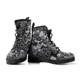 Black & White Skulls, Vegan Leather, Leather Boots Women, Handcrafted Boots, Floral, Bohemian boots, Hipster, Womens Printed Shoes