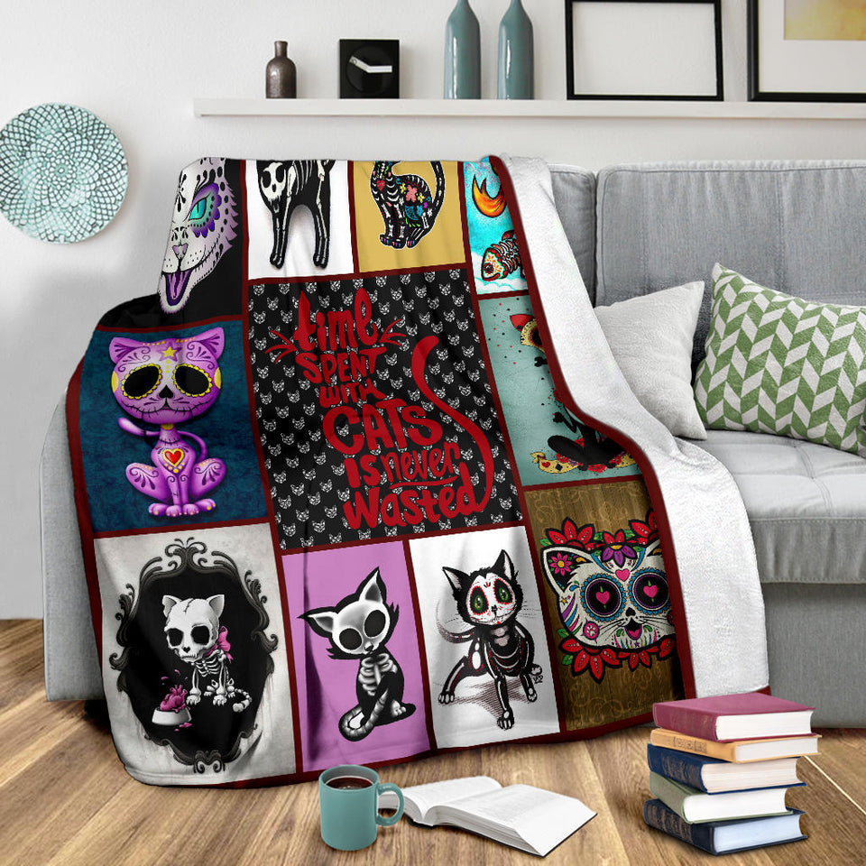 Skull Cat Blanket Cat Kitten Sugar Skull Quilt copy