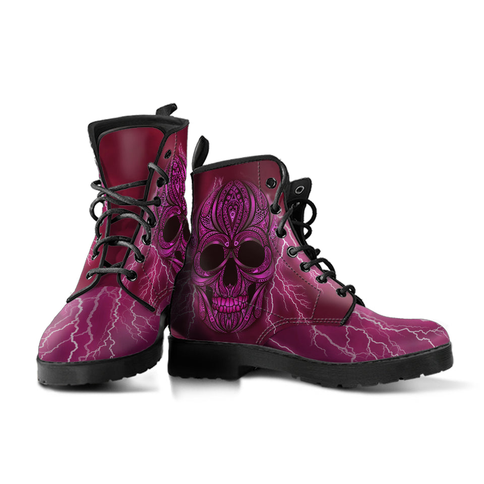 Oriental Skull, Gothic Hiking Boots, Women's Boots, Vegan Leather, Combat Style Boots, Emo Punk Boots, Goth Winter Boots