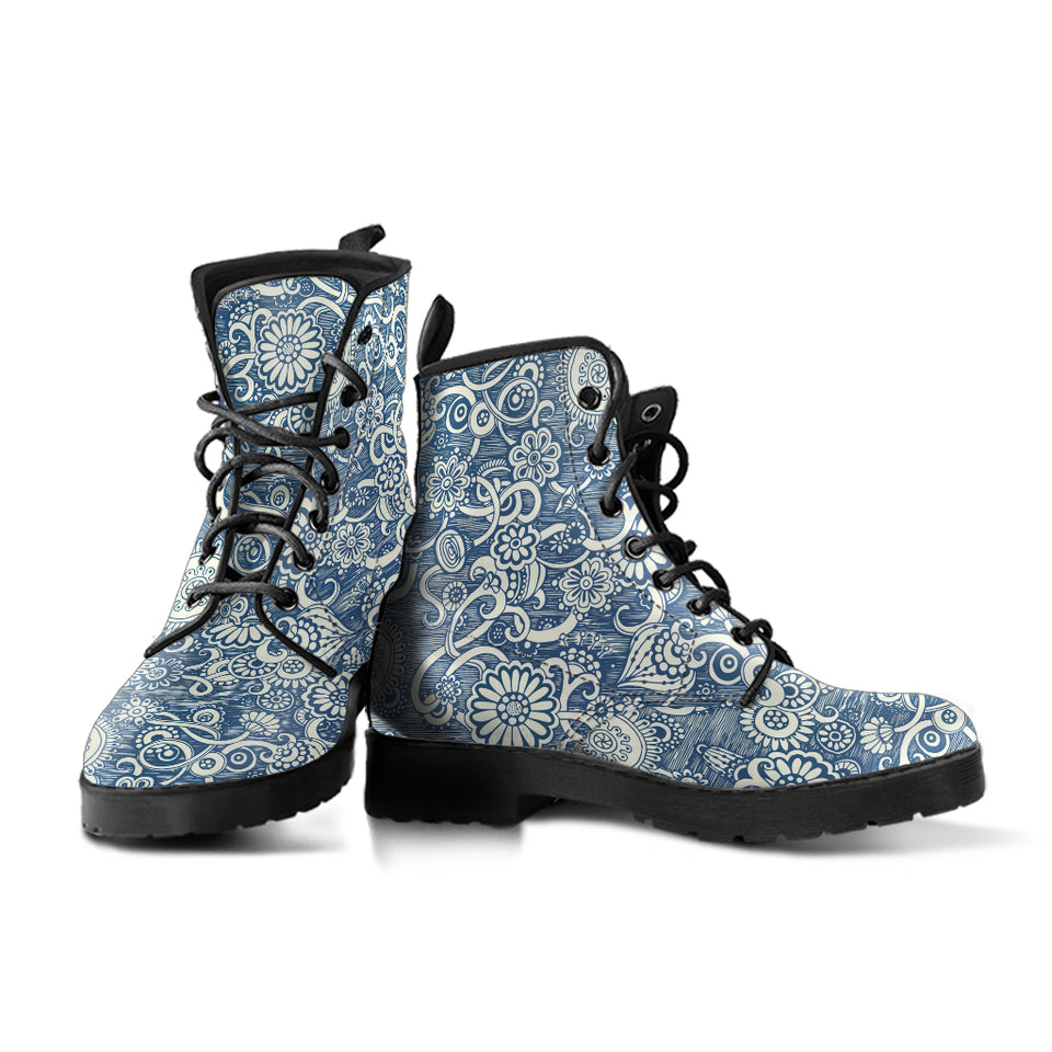 Womens Leather Boots, Zen Boots, Streetwear, Handmade Crafted, Vegan Leather, Paisley, Hippie, Spiritual, Women Girl Gift, Classic Boot