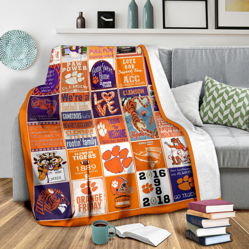 Clemson Tiger Fleece Sherpa Throw Blanket