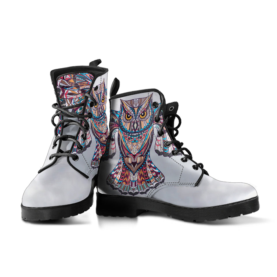Owl Boots, Vegan Leather, Handmade Crafted, Womens Leather Boots