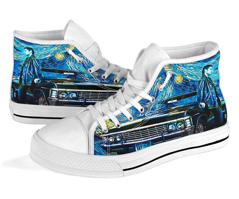 Supernatural & Van Gogh's Starry Night Custom Sneakers, Chevrolet Impala Custom Shoes