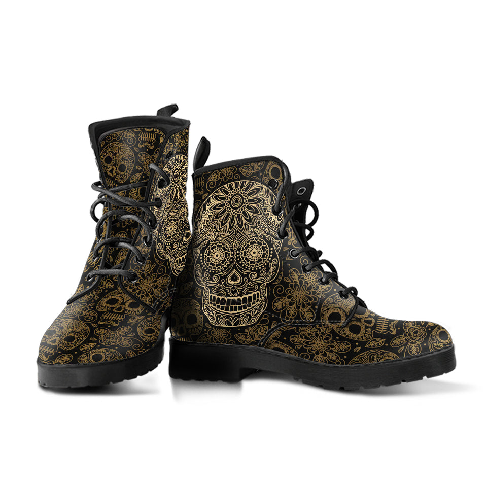 Sugar Skull, Womens Leather Boots, Handmade Crafted, Vegan Leather, Streetwear, Rain Boots, Hippie, Spiritual, Custom Printed, Classic Boot