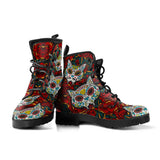 Sugar Skull Cat, Handcrafted Boots, Leather Boots Women, Floral, Vegan Leather, Multi Colored, Womens Printed Shoes, Hipster, Streetwear