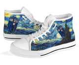 TARDIS in the Starry Night Custom Sneakers, Doctor Who Custom Shoes, Van Gogh Hand Painted Shoes
