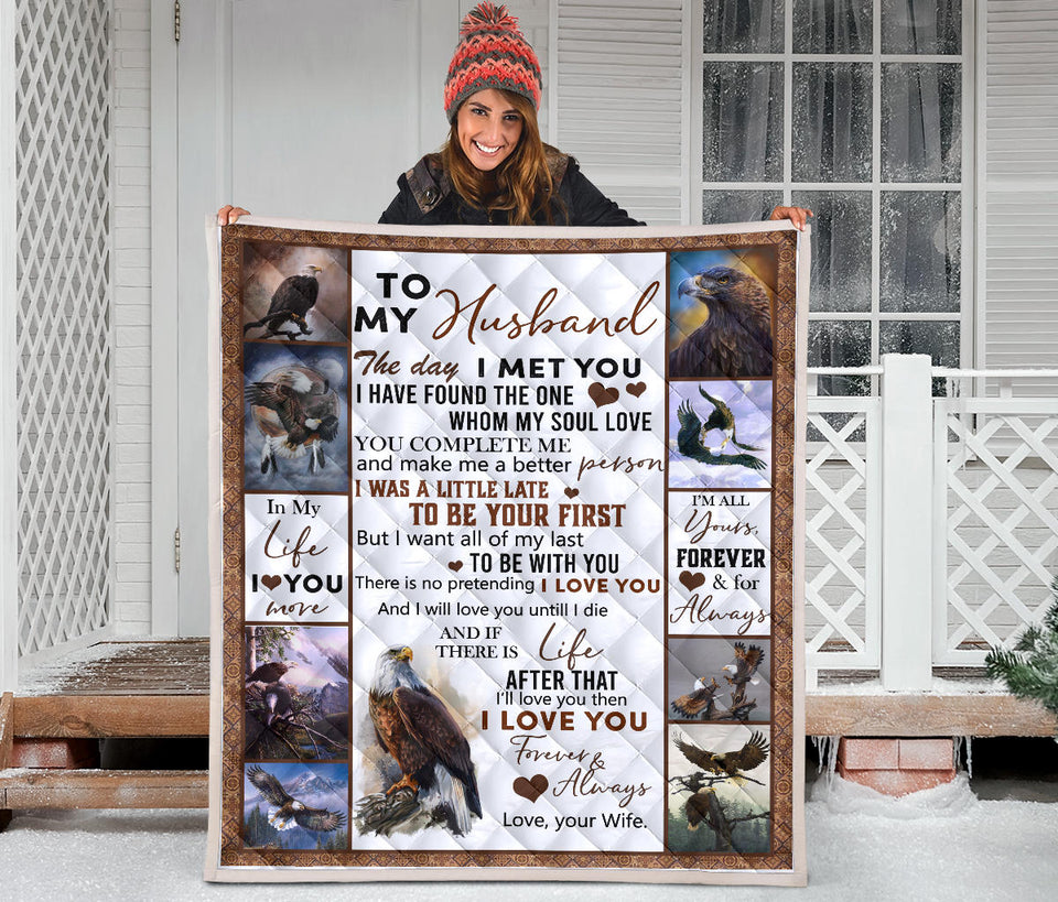 Eagle Quilt, to My Husband Quilt, The Day I Meet You, I Love You, Husband Quilt from Wife, Quilt for Sofa Chair Bed Office Travelling Camping PL