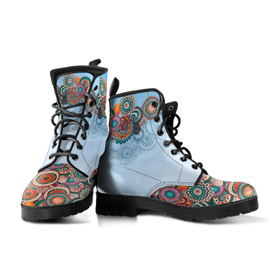 Blue Paisley Mandala, Leather Boots Women, Multicolour Mandala, Custom Leather Boots, Vegan Leather, Handcrafted Boots, Floral - up lai