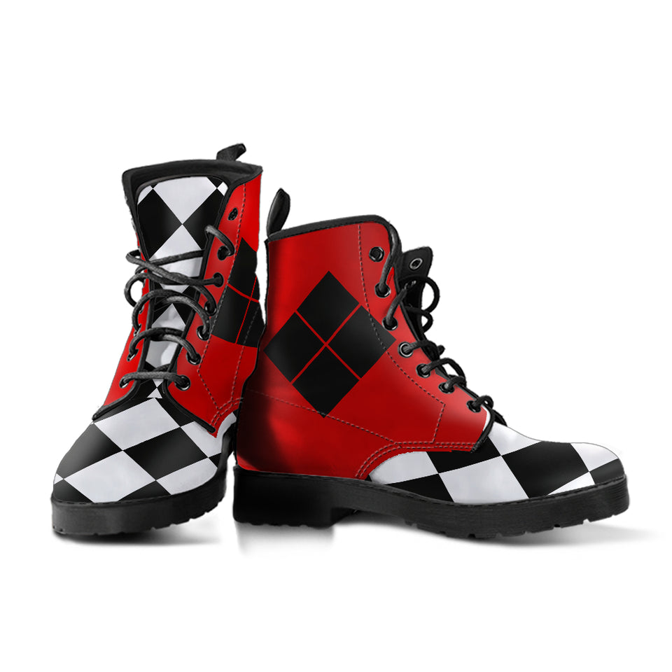 Women's Harley Quinn Inspired Vegan Boots Red Black