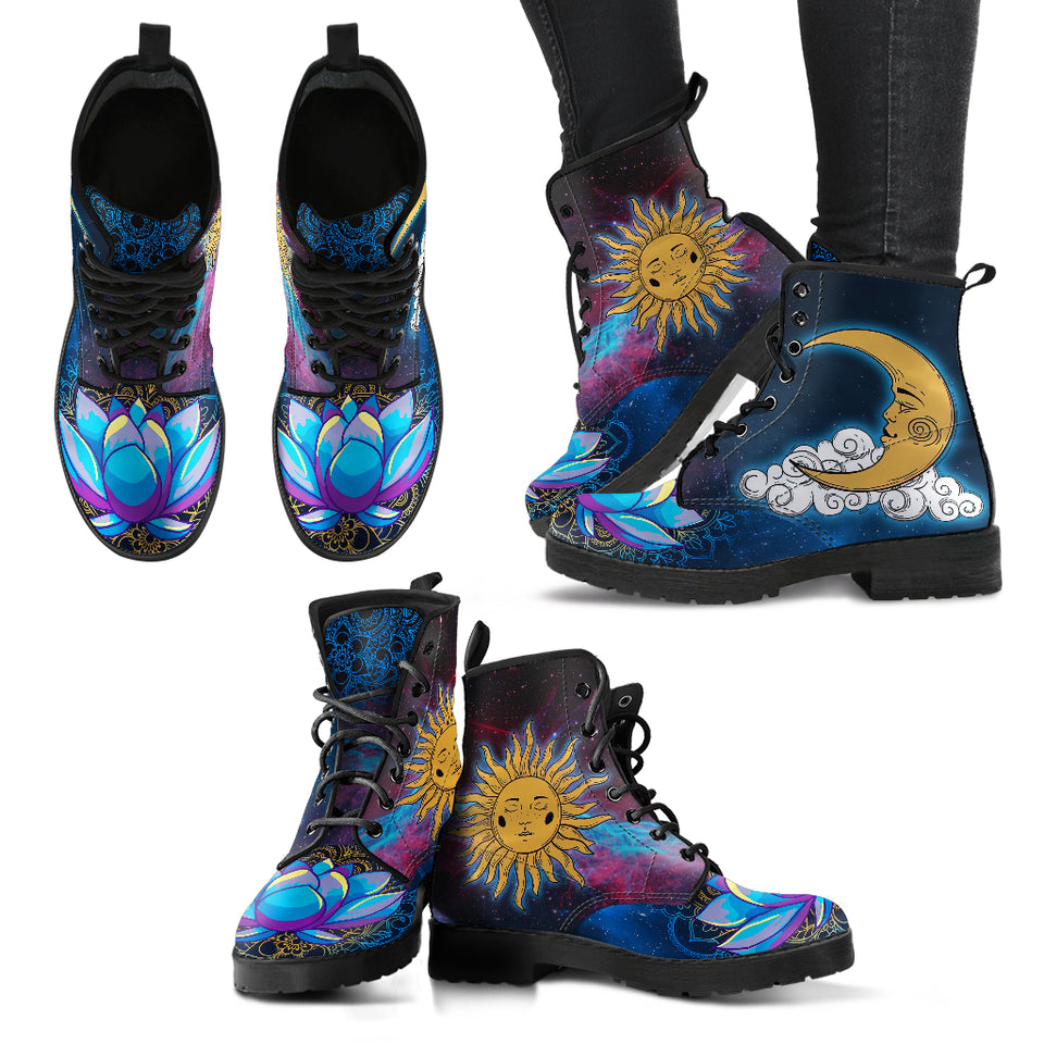 Sun Moon Mandala, Lotus Gold Chakra, Women's Boots