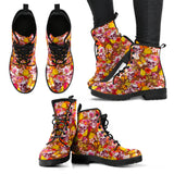 Flower Skulls, Womens Leather Boots, Vegan Leather, Handmade Crafted, Streetwear, Hippie, Floral, Festival Boots, Rain Boots, Classic Boot