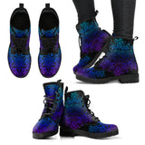 Owl Blue Purple, Womens Leather Boots, Vegan Leather, Spiritual, Multi Colored