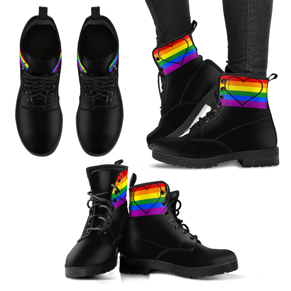 Heart Pride, Vegan Leather, Multi Colored, Hippie, Handmade Boots, Pride Flag