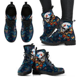 Butterfly Skull, Gothic Hiking Boots, Women's Boots, Vegan Leather, Combat Style Boots, Emo Punk Boots, Goth Winter Boots
