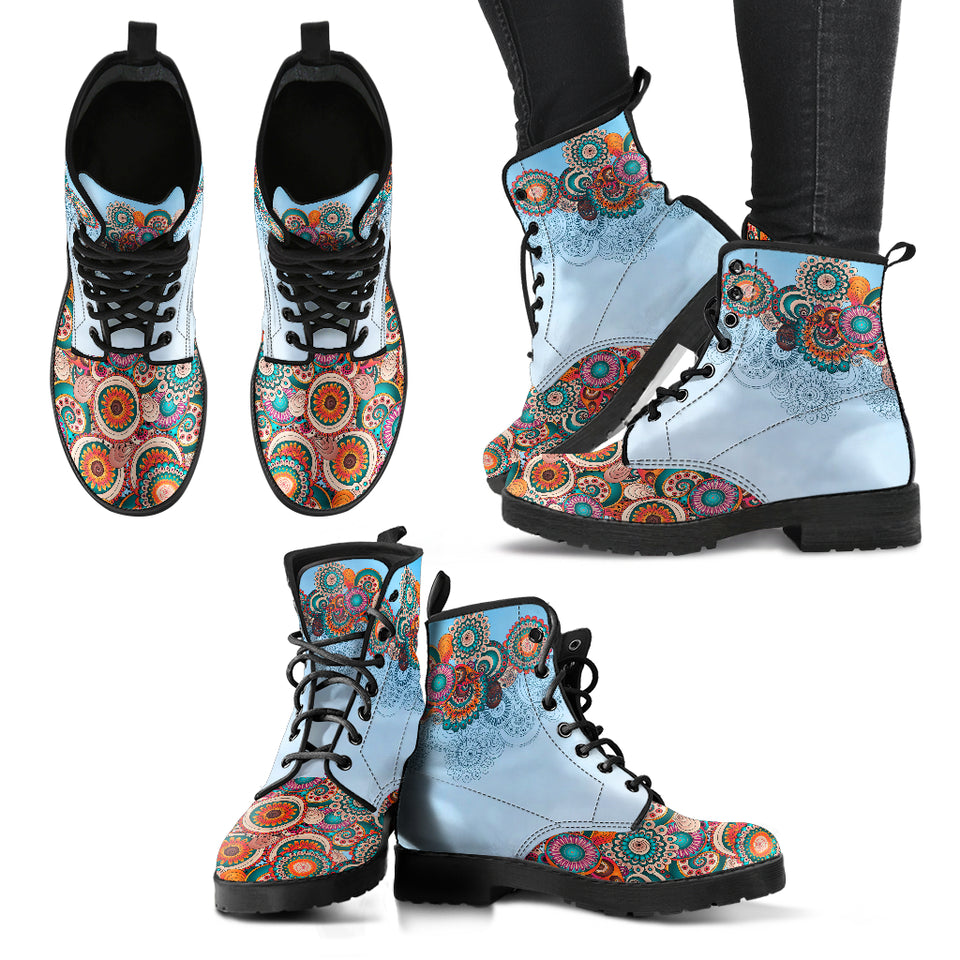 Blue Paisley Mandala, Leather Boots Women, Multicolour Mandala, Custom Leather Boots, Vegan Leather, Handcrafted Boots, Floral - up lai