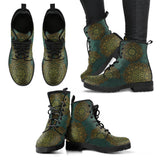 Green Mandala Boots, Leather Boots Women