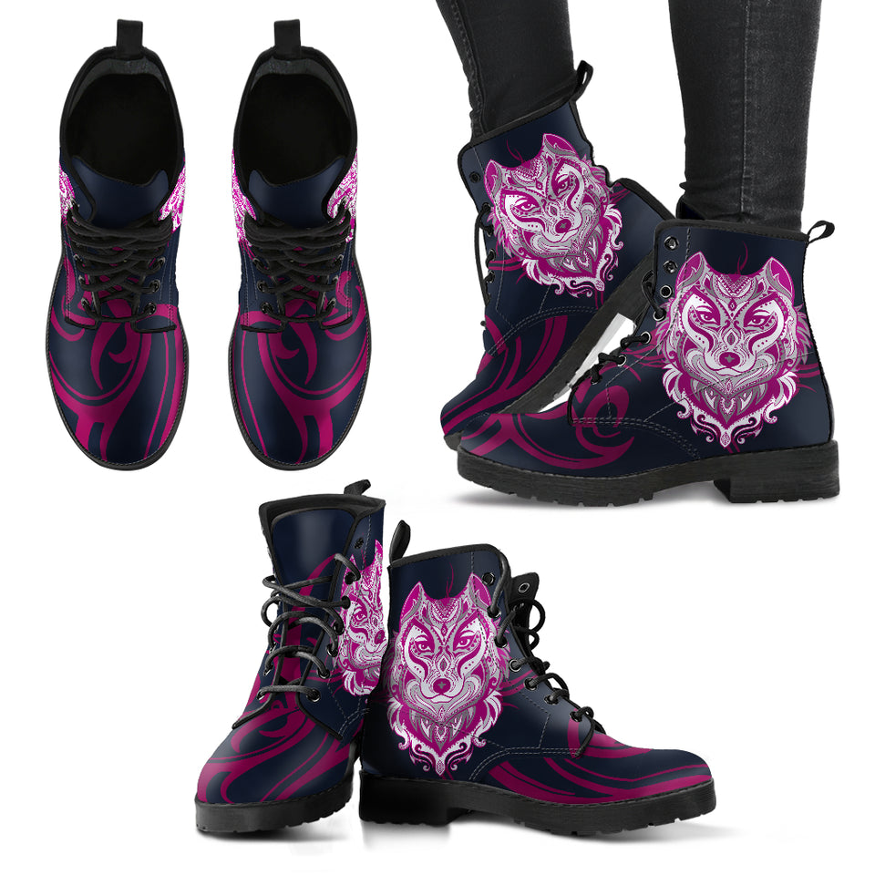 Tribal Wolf, Womens Leather Boots, Wolf Boots, Handmade Shoes, Womens Winter Boots