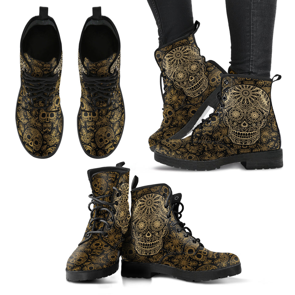Sugar Skull, Womens Leather Boots, Handmade Crafted, Vegan Leather, Streetwear, Rain Boots, Hippie, Spiritual, Custom Printed, Classic Boot
