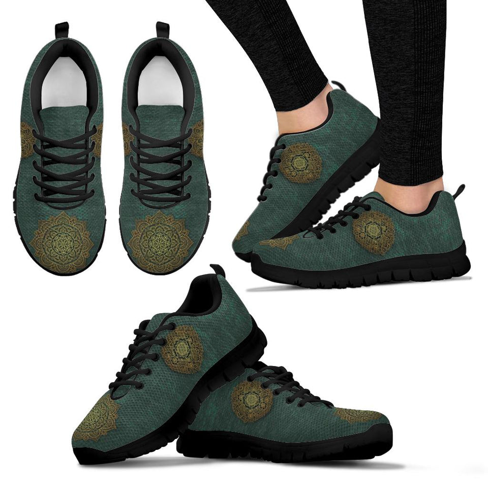 Green Mandala Boots, Leather Boots Women