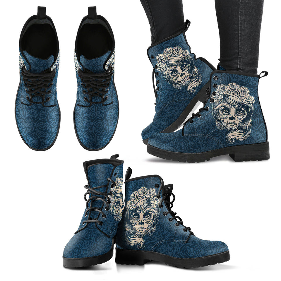 Mexican Sugar Skull, Dia De los Muertos, Women's Boots, Vegan Leather, Combat Style Boots, Lolita Combat Boots, Day Of The Dead
