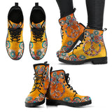 Orange Peace Sign, Womens Leather Boots, Handmade Crafted, Streetwear, Vegan Leather, Women Girl Gift, Hippie, Paisley, Classic Boot