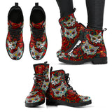 Sugar Skull Cat, Handcrafted Boots, Leather Boots Women, Floral, Vegan Leather, Multi Colored, Womens Printed Shoes, Hipster, Streetwear