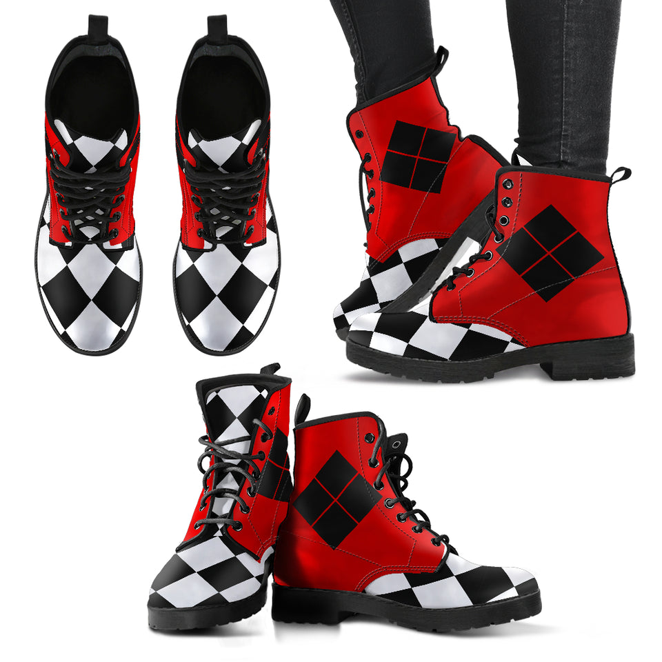 Women's Harley Quinn Inspired Vegan Boots Red Black