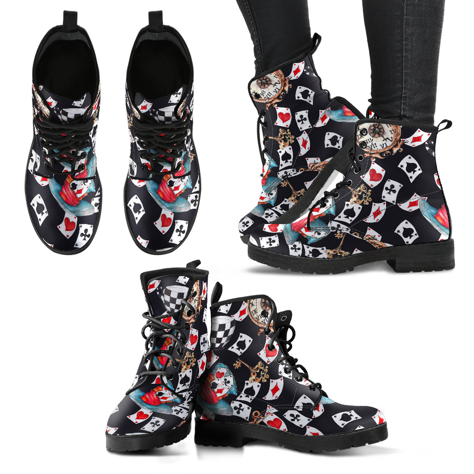 Alice In Wonderland Boots Psychedelic Combat Boots  Trippy Steampunk Alice Boots for Women  Optical Illusion Womens Combat Boots