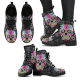 Sugar Skull Boots, Sugar Skull Shoes, Mens Womens Leather Boots, Skull Boots, Handcrafted Boots, Snow Boots Women, Rain Shoes, Womens Outdoor Boots, Ankle Booties V2