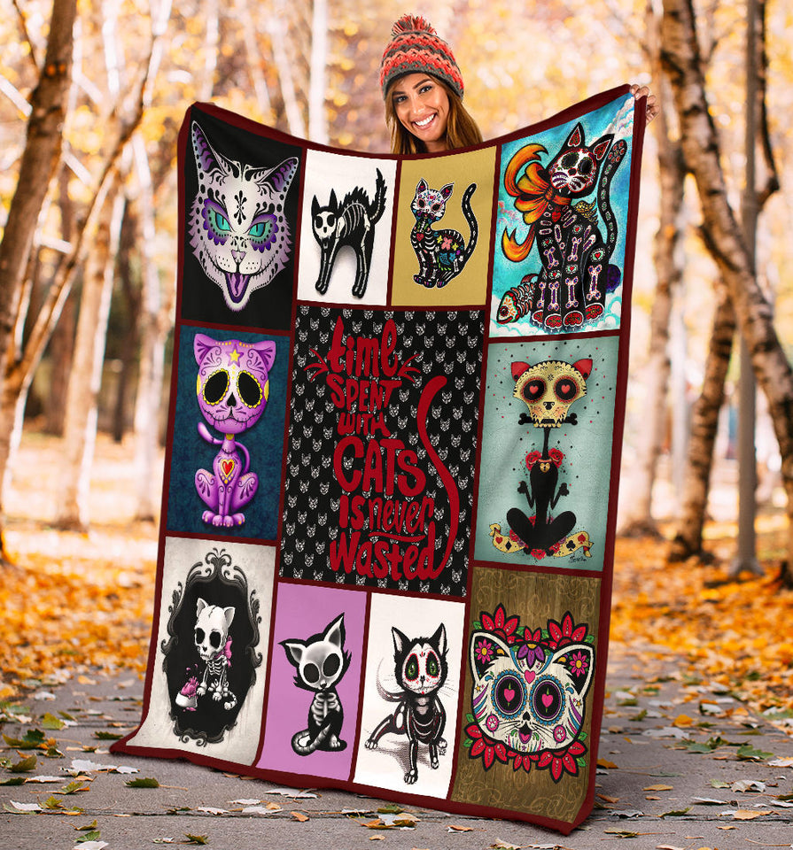 Skull Cat Blanket Cat Kitten Sugar Skull Quilt copy
