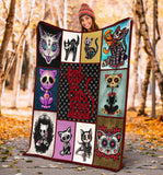 Skull Cat Blanket Cat Kitten Sugar Skull Quilt copy