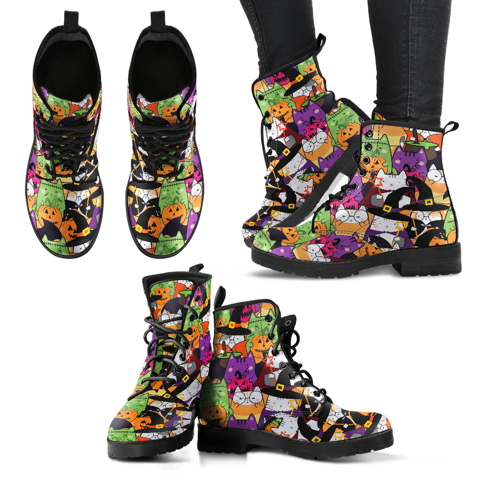 Kawaii Cat Halloween Women's Canvas Boots, Halloween Boots