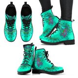 Peacock Mandala, Turquoise Teal Green, Women's Boots, Vegan Leather