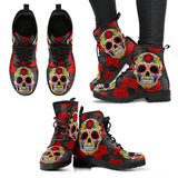 Sugar Skull Boots, Handmade Crafted, Womens Leather Boots, Hippie, Floral, Multi Colored, Vegan Leather, Streetwear, Classic Boot
