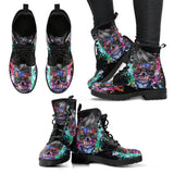 Flower Skulls, Womens Leather Boots, Vegan Leather, Handmade Crafted, Streetwear, Hippie, Floral, Festival Boots, Rain Boots, Classic Boot