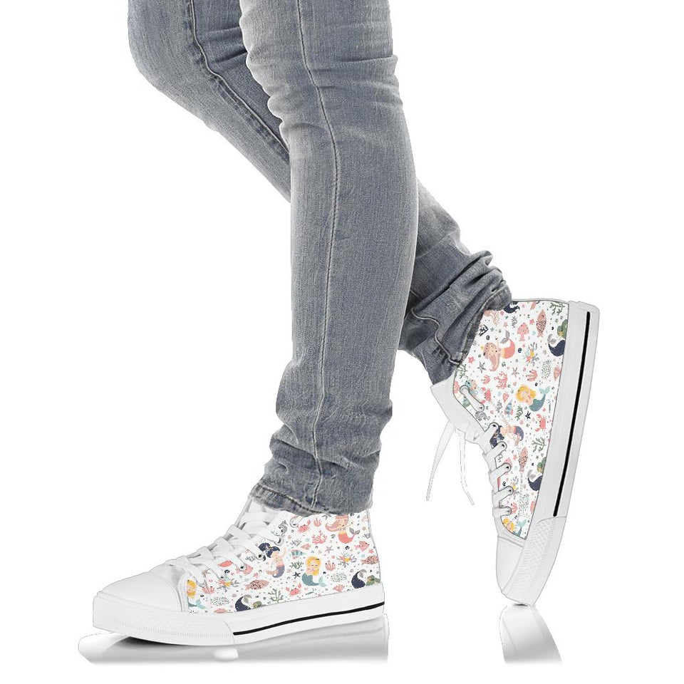 White Mermaid Print High Tops