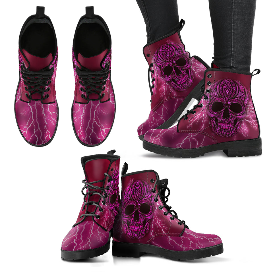 Oriental Skull, Gothic Hiking Boots, Women's Boots, Vegan Leather, Combat Style Boots, Emo Punk Boots, Goth Winter Boots